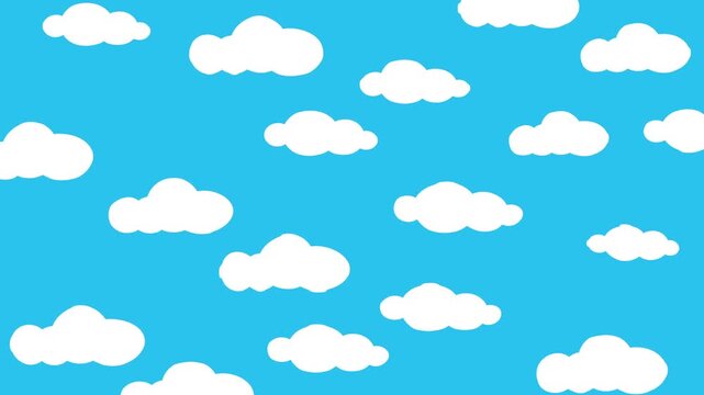 Multiple white fluffy clouds on bright blue sky, suitable for backgrounds, overlays, and naturethemed designs.