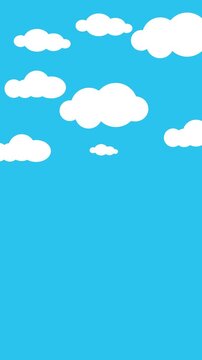 simple looping clouds animation with random potition, empty space, bright sky on blue background and 4k vertical footage