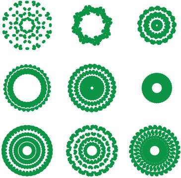 Green Spirograph Geometric Circle Patterns Collection Set Ornamental Decorative Mandala Design Elements Vector Illustration on White Background