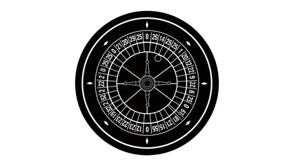 Roulette Wheel Silhouette: A striking black silhouette of a roulette wheel, featuring numbered pockets and a sleek pointer, evokes the thrill and anticipation of chance and fortune. © Murshida