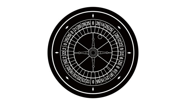 Roulette Wheel Silhouette: A striking black silhouette of a roulette wheel, featuring numbered pockets and a sleek pointer, evokes the thrill and anticipation of chance and fortune.