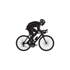Fototapeta premium A cyclist riding a racing bicycle in a black silhouette against a white background silhouette bike road biker rider cycling pedaling athlete