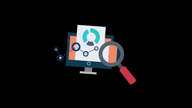 User data analysis icon with a magnifying glass isolated on an alpha channel background