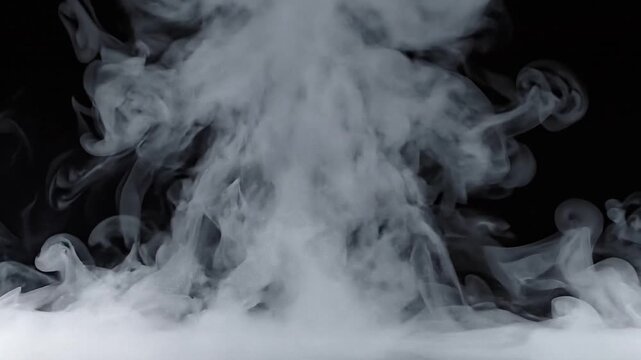 Dense white fog rolling along the bottom against a solid black background smoke mist vapour