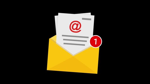 Email icon animation isolated on alpha channel background 