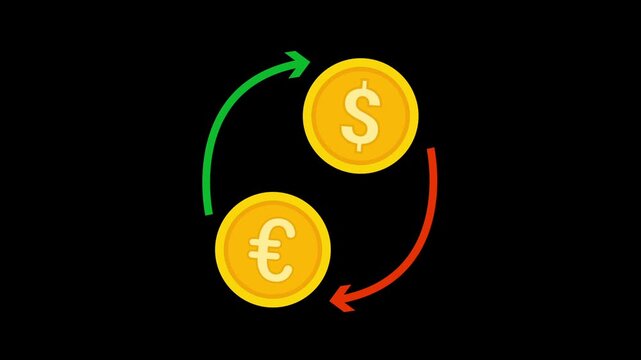 Currency conversion dollar to euro icon animation isolated on alpha channel background 