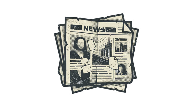 Graphic stack of vintage newspapers with news headlines.