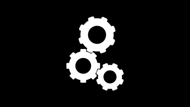 Animated Three White Gears Rotating Minimalist Mechanical Business Process with Black Background