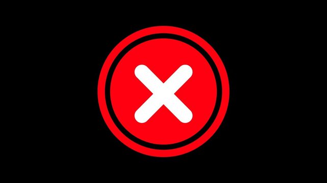 Red cross mark animation on transparent background with alpha channel. wrong mark animation. red x symbol motion graphic. Animated Red Cross Mark Symbol for Error and Decline 4K