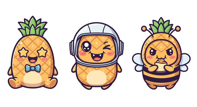 Cute Pineapple Characters in Fun Costumes.