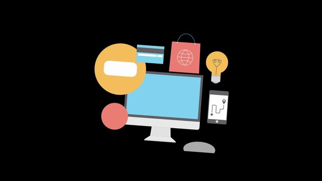 Online multiple services icon animation isolated on alpha channel background 