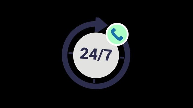 24 hours open icon animation isolated on alpha channel background 