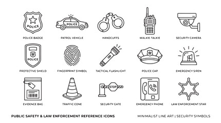 Public Safety Icons, Law Enforcement Symbols, Security Line Art, Emergency Service Vector Graphics © Rosie