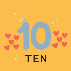 Fototapeta premium Cute Number Ten with Hearts, Colorful Educational Counting Vector for Kids