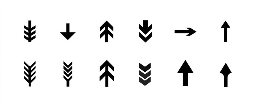 Diverse black arrow icons arranged in two rows against a white background