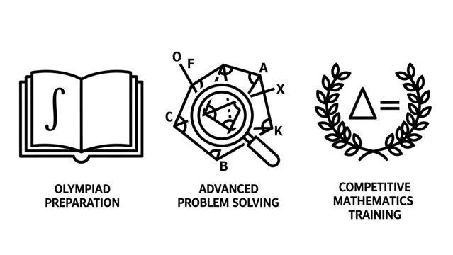Set of educational mathematics icons including olympiad preparation problem solving training with mathematics olympiad education training academic learning geometry calculation knowledge