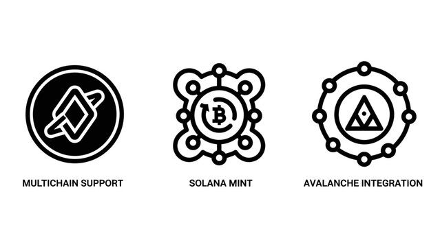 Blockchain and cryptocurrency integration network icons with blockchain multichain integration technology decentralized currency protocol connection transaction software development
