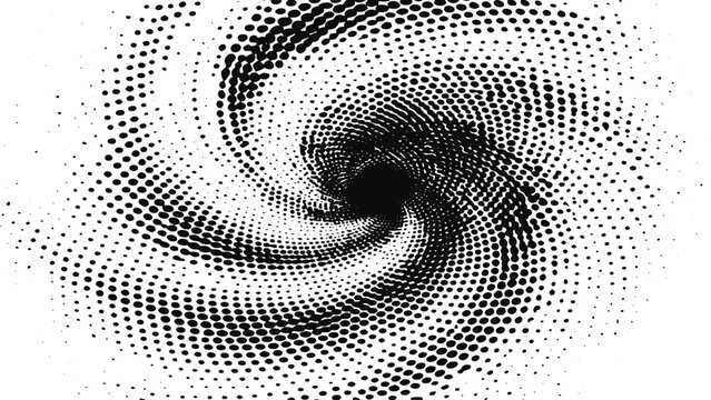 Halftone Swirl Vector Background Featuring Circular Dot Pattern Abstract Spiral Motion Effect and Transparent Design Elements.
