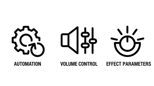 Audio engineering and digital sound production automation parameter icons with automation parameters production engineering settings software interface configuration processing waveform