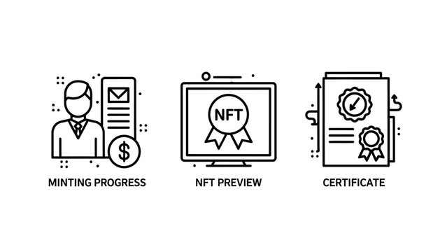 Minting progress nft preview certificate icons with non fungible token digital asset smart contract digital collectible progress certificate illustration cryptocurrency blockchain technology