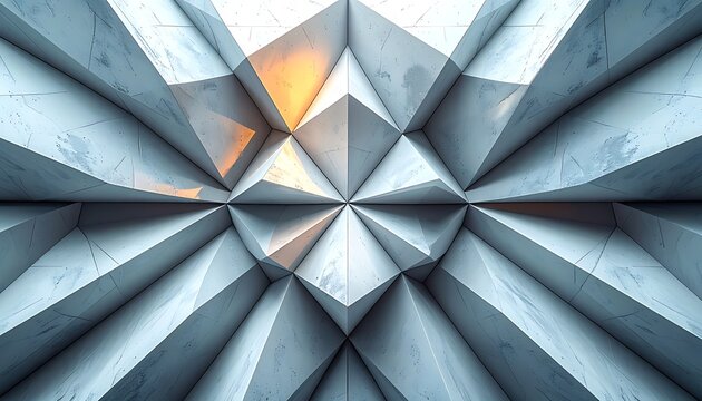 A geometric pattern of converging triangular shapes in shades of gray