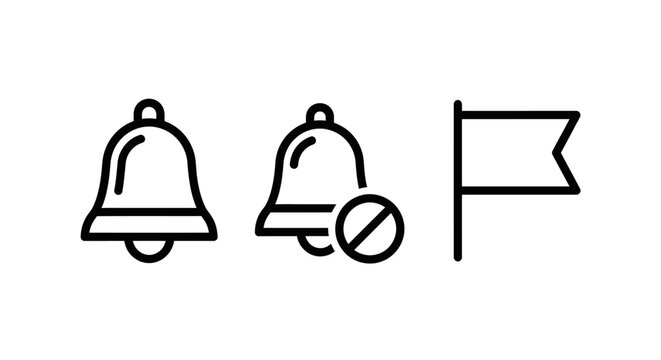 Notification bell muted notification and marker flag icons notification interface communication application reminder experience preference disabled navigation location