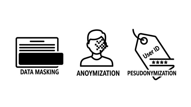 Data privacy and information security protection concept icons with anonymization security protection information identity cybersecurity confidentiality pseudonymization personal encryption