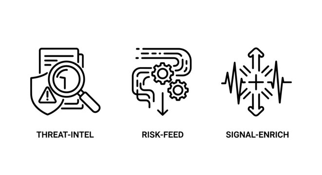Cybersecurity threat intelligence and risk analysis icons with cybersecurity intelligence analysis security monitoring detection business protection internet vulnerability management