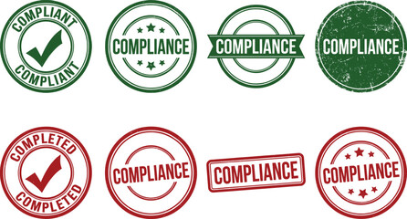 Fototapeta premium Compliance Stamp Badge Collection with Approved Verification Seals and Quality Assurance Labels for Business Vector Designs