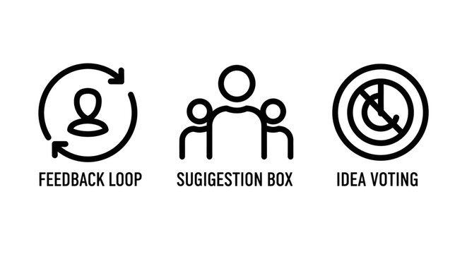 Corporate feedback and collaborative idea management icons featuring process and voting systems feedback suggestion management collaboration corporate teamwork business communication decision