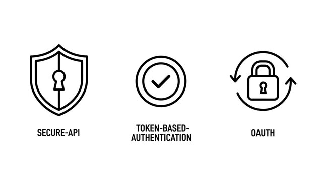 Secure api authentication token and o auth security protocol icon set with authentication security protocol cybersecurity verification protection password encryption technology software
