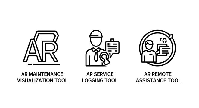Set of augmented reality technology icons representing industrial maintenance service logging remote assistance tools augmented technology maintenance assistance industrial innovation