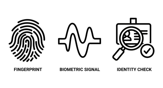 Set of biometric security and personal identification outline icons with biometric security fingerprint identity verification authentication protection technology business validation