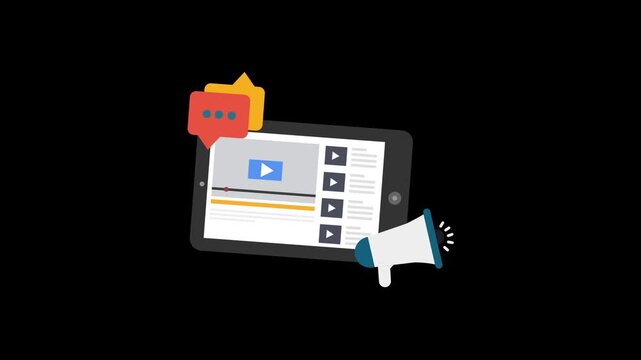 Video marketing icon with music player ui isolated on alpha channel background 