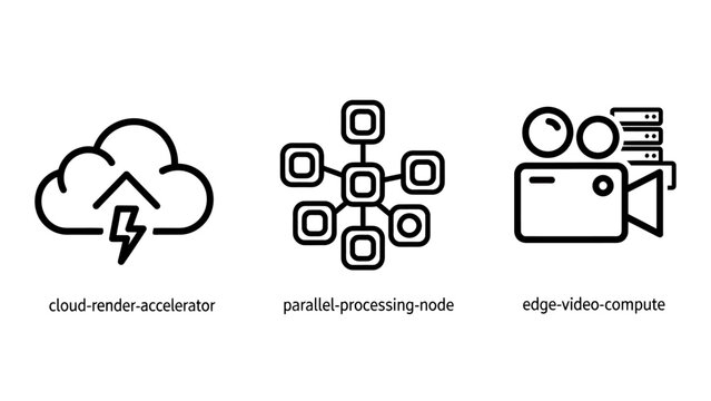 Cloud computing and edge processing technology line icon set with computing processing technology rendering parallel infrastructure internet acceleration communication information connection