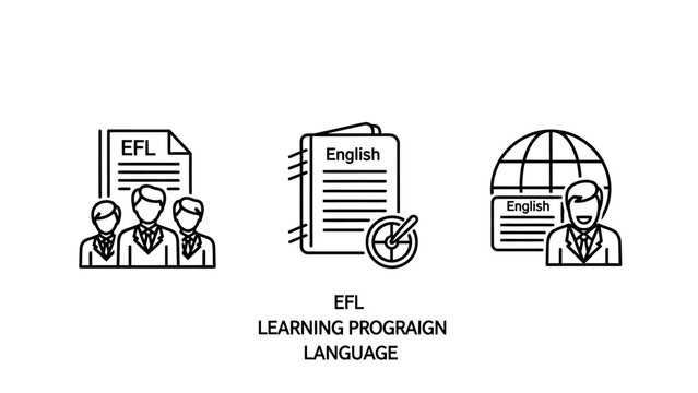 English as a foreign language learning program icons for educational courses and student training with learning language education students training teachers academic knowledge university