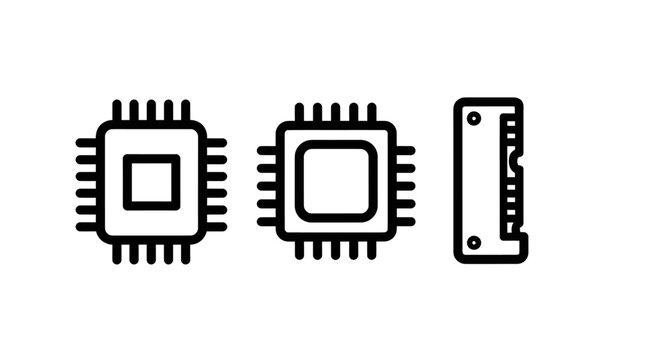 Microchip processor and electronic component thin line icons with microchip processor electronics computer hardware technology component semiconductor engineering integrated development