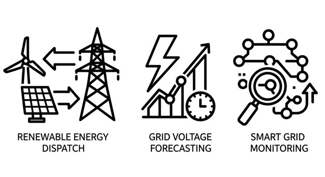 Renewable energy dispatch grid voltage forecasting smart grid monitoring concept icons with renewable electricity monitoring dispatch forecasting technology infrastructure automation analysis