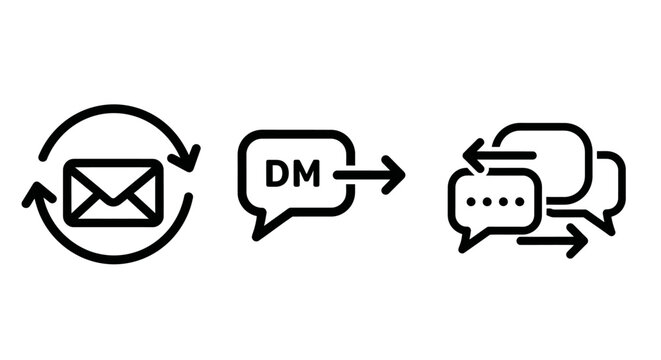 Digital communication and messaging system icons with communication exchange conversation interaction internet technology information business marketing interface graphics abstract