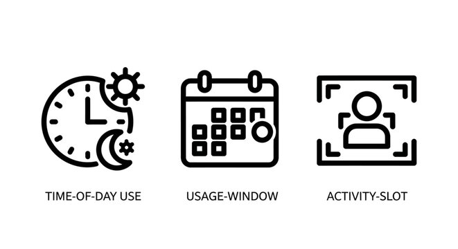 Set of scheduling and activity management icons for time and user planning with calendar schedule activity planning management tracking organization duration appointment identity interface