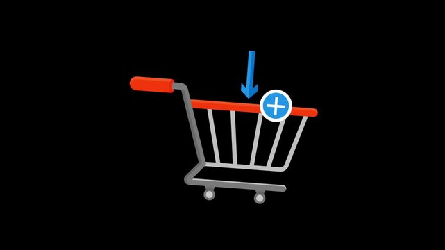 Add to cart icon animation for shopping site isolated on alpha channel background 