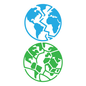 Blue Green Earth Globe World Map Set Vector Illustration Isolated on White Background for Global Environment Education International