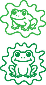 Green Cartoon Frog Cute Character Outline Vector Illustration Isolated on White Background for Children Kids Sticker Book Clipart