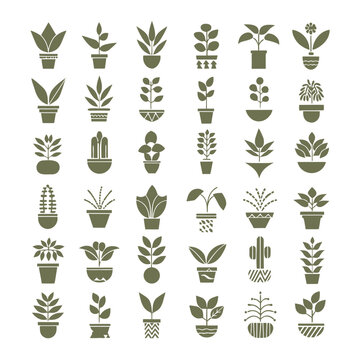 Scandinavian Folk Art Potted Houseplant Minimalist Vector Element Sheet