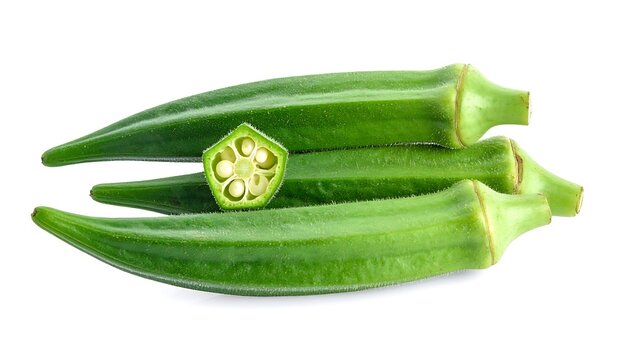 Fresh green okra pods (3)