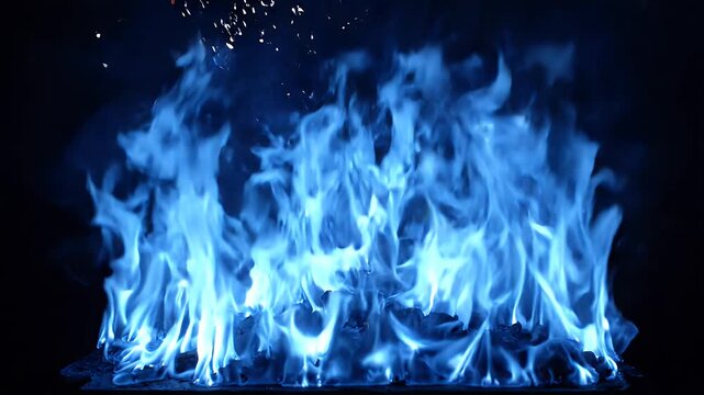 Blue Flame Elements on Black Background - Abstract blue flames dance and flicker against a deep black background.
