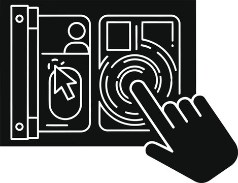 Fingerprint Scanner and Hand Cursor Icon with Minimalist Flat Vector Graphic Lines and Copy Space