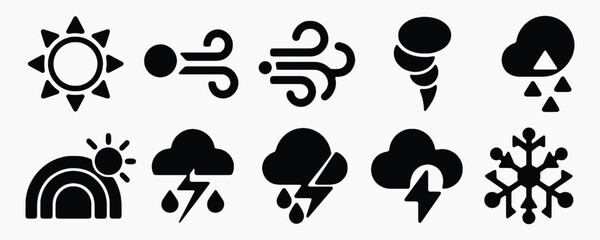 Obraz premium Weather icons depicting various conditions vector set