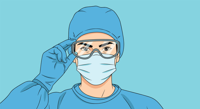 Professional healthcare worker in full protective gear including a mask and face shield talking to a concerned patient.