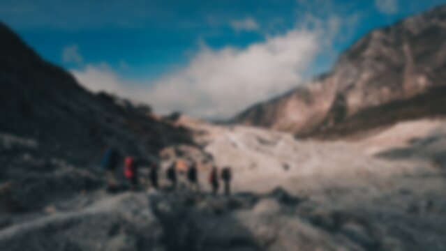 Blurred of Hikers Trekking to Papandayan Mountain Garut